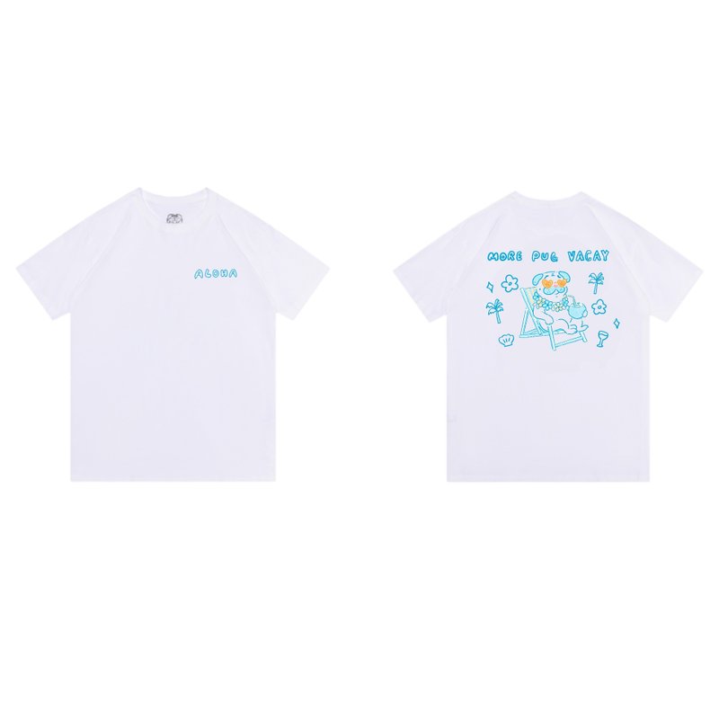 【T恤】纯棉OversizeT恤 x 手绘巴哥 x Hawaii放假mode(男女) - 中性连帽卫衣/T 恤 - 棉．麻 