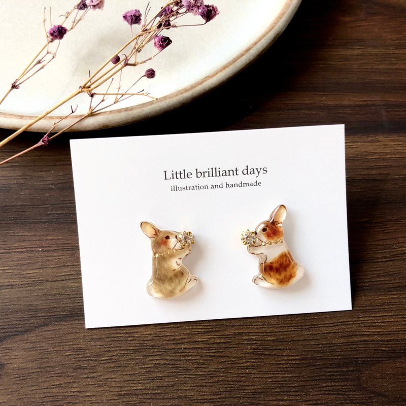 Rabbit earring Winter Spring Cute Animal Rabbit Clip-On White Day - 耳环/耳夹 - 塑料 咖啡色