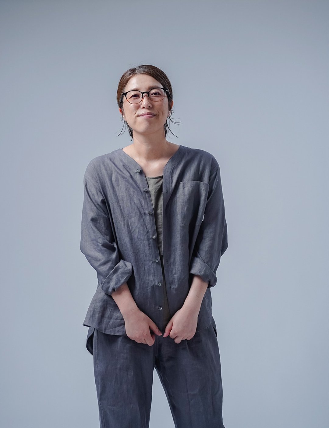 Small- Linen Loungewear for Quality Sleep /Iron r009b-nib1-S - 居家服/睡衣 - 亚麻 灰色