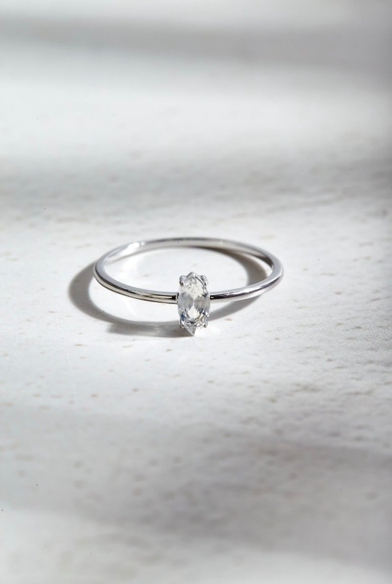 马眼形海蓝宝石925纯银戒指 (银/玫瑰金) | 海蓝宝系列 - 戒指 - 纯银 蓝色