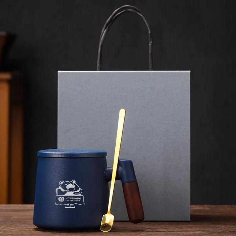 【好事多磨】DOMO熊陶瓷咖啡杯礼盒-磨砂蓝380ml - 咖啡杯/马克杯 - 瓷 蓝色
