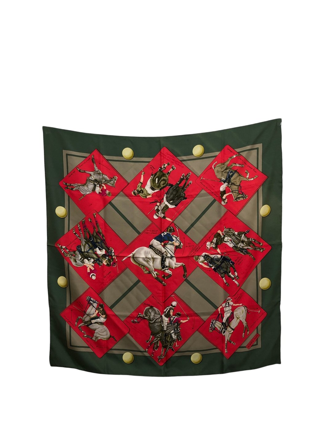 【日本直送 名牌中古包】HERMES 爱马仕 丝巾 绿色 马图案 丝绸 LE MONDE POLO vintage 古董 xnbcak - 丝巾 - 丝．绢 绿色