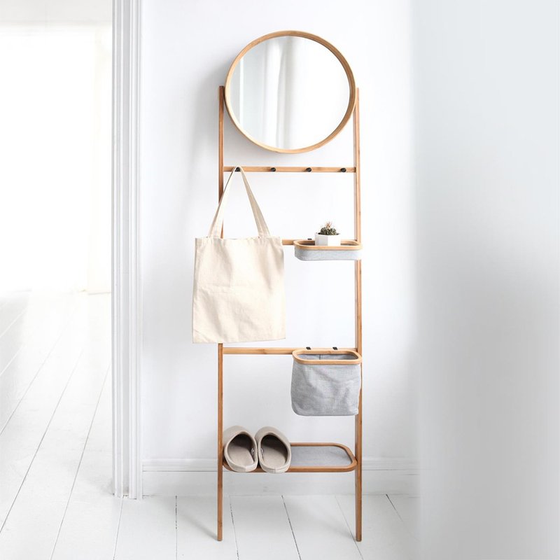 【Gudee】GROTA 靠墙立镜 玄关置物架 - 收纳用品 - 竹 咖啡色