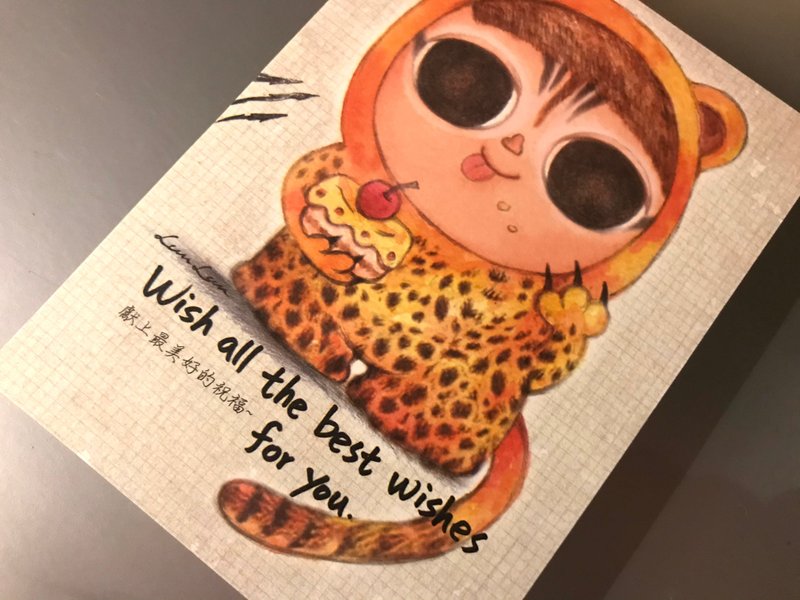 POPO│大眼娃-祝福.明信片 - 卡片/明信片 - 纸 红色