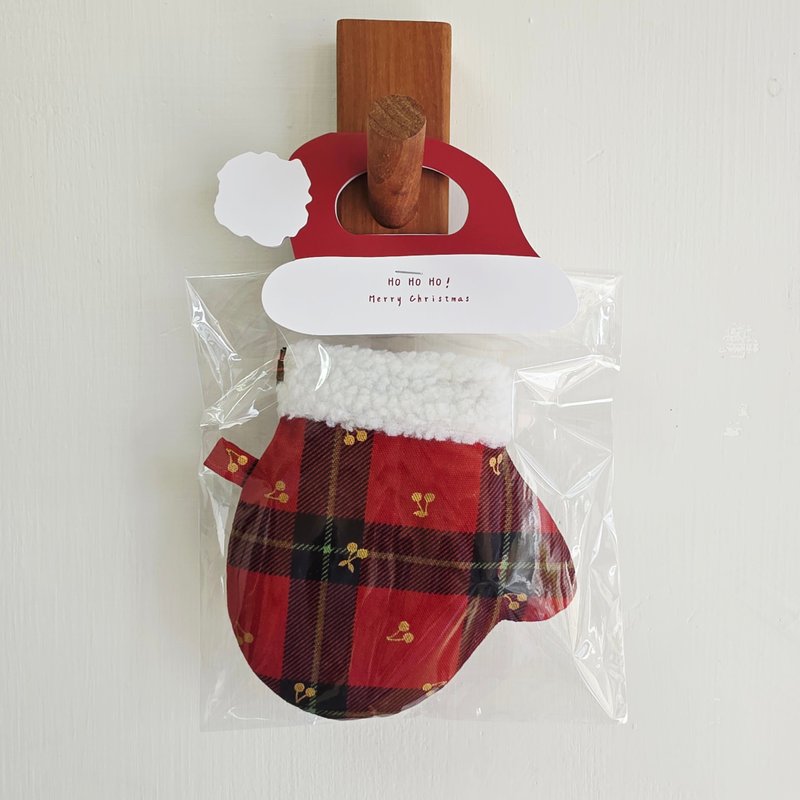 温柔圣诞・格纹手套口金包 - 零钱包 - 棉．麻 蓝色