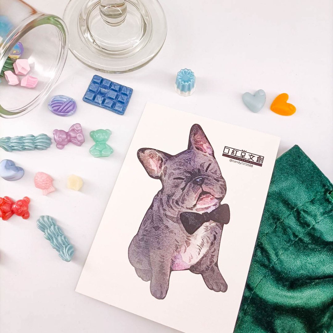 KR474_口紅堂明信片_法國鬥牛犬12_candy1313588 postcard - 卡片/明信片 - 纸 多色