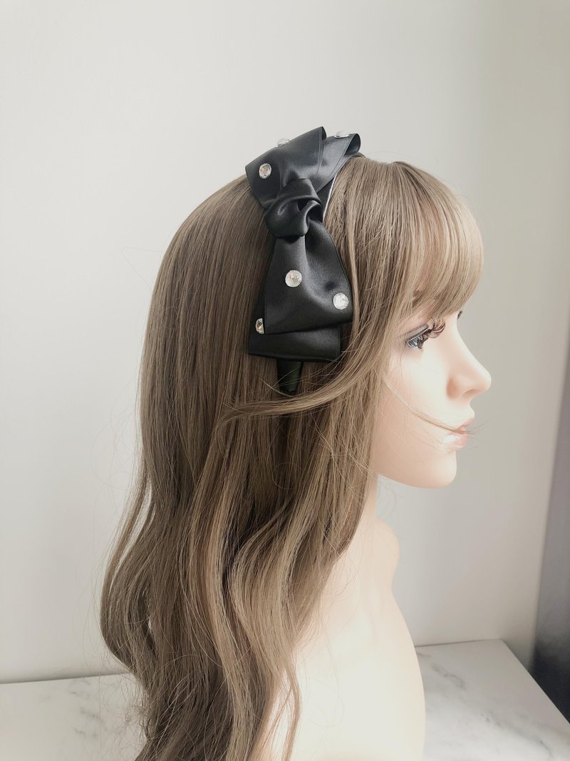 原创手工编织黑色丝缎气质简约时尚百搭发箍发饰配饰 - 发带/发箍 - 丝．绢 黑色