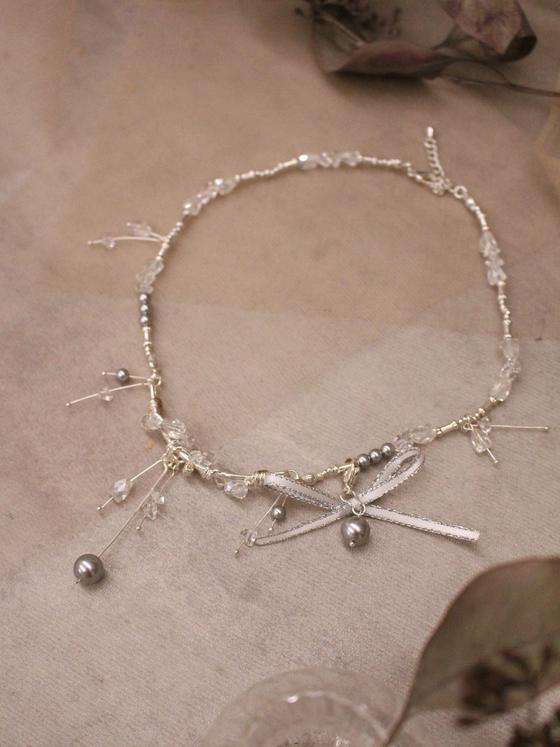 优惠组合价。MUCHAT手作珍珠水晶项链 (含蝶结吊坠) - 项链 - 其他金属 银色