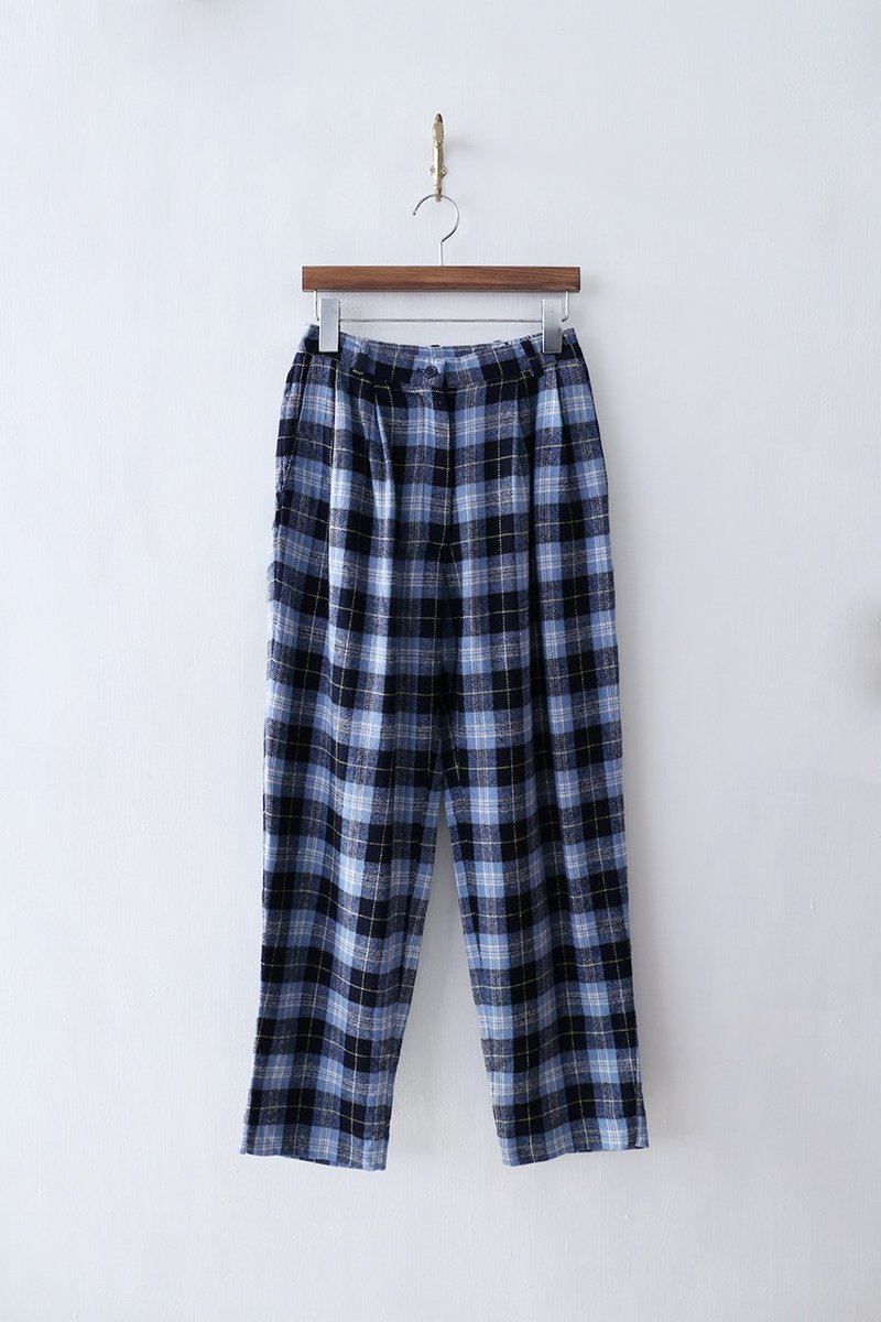 Banana Flyin’ ｜古着｜英伦男孩 蓝色 格纹  毛料 保暖 厚实 长裤 - 女装长裤 - 棉．麻 