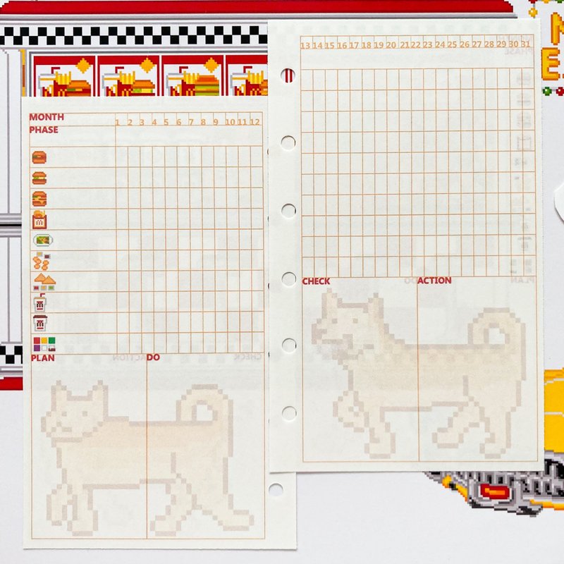 系统手帐用纸 Mini 6 甘特图 12 个月份 内页耗材 像素风 - 笔记本/手帐 - 纸 多色