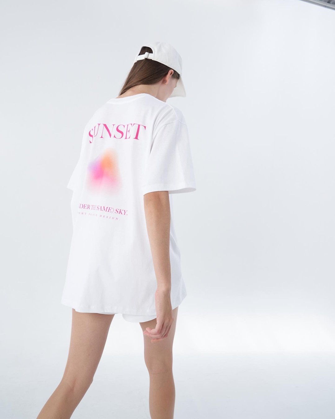 SUNSET 印花 Oversize Tee - 女装 T 恤 - 棉 粉红色
