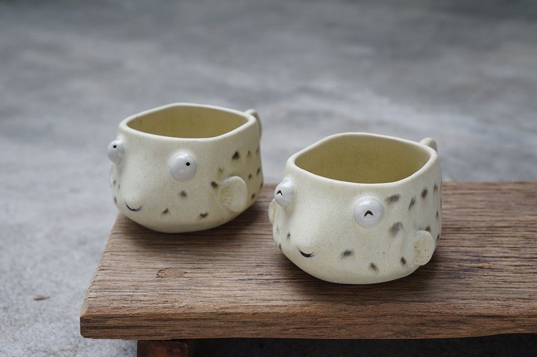 Puffer pot , Puffer plant pot , Handmade ceramics , pottery - 植栽/盆栽 - 陶 黄色