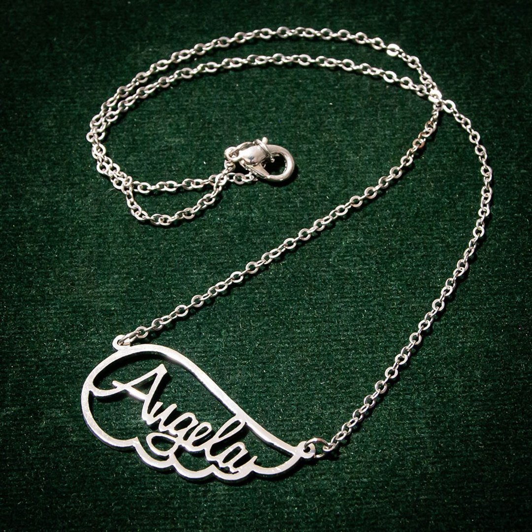 Custom name necklace in wing shape - 项链 - 铜/黄铜 银色