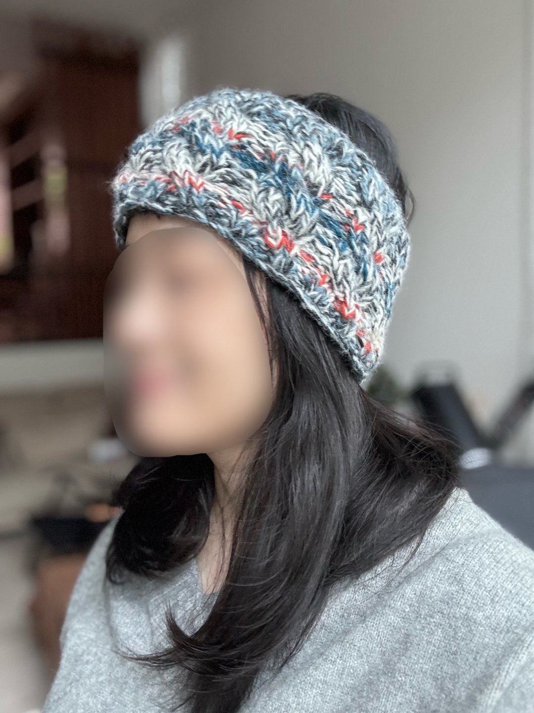 极暖/灰蓝杂线配色纯羊毛线手工编织保暖有内衬防风发带运动头带 - 发饰 - 羊毛 蓝色