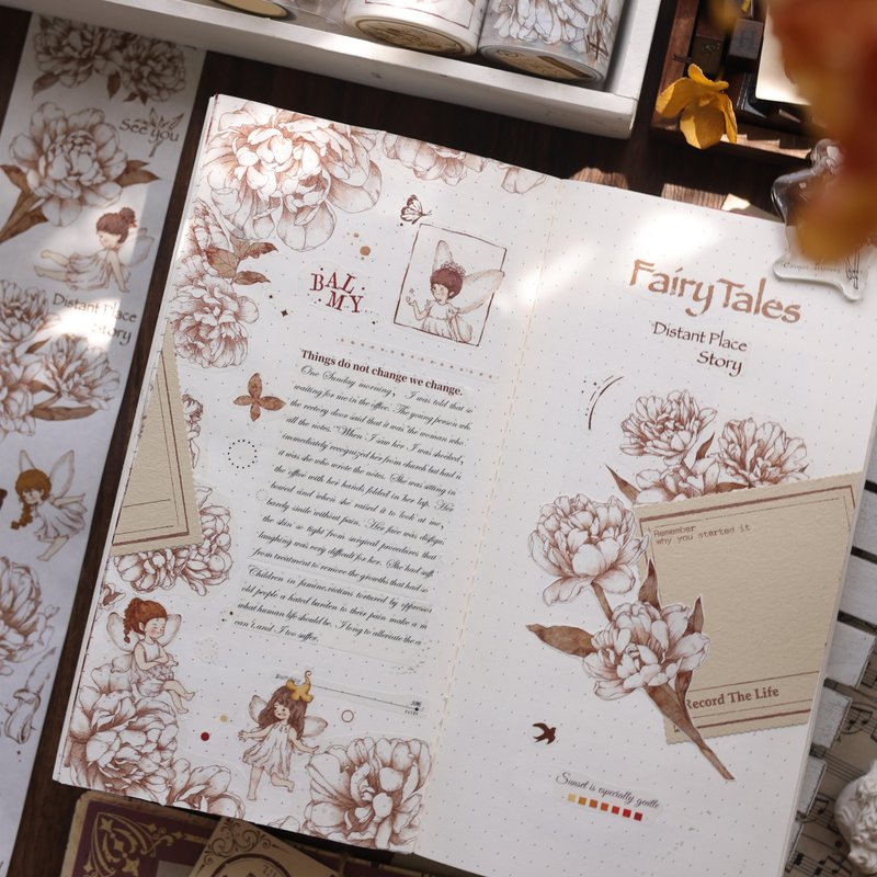 小花仙 复古花卉人物綜合稿 PET 和纸胶带 - 纸胶带 - 纸 卡其色