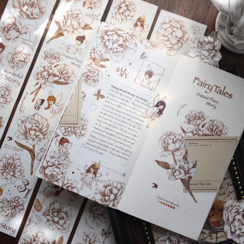 小花仙 复古花卉人物綜合稿 PET 和纸胶带 - 纸胶带 - 纸 卡其色