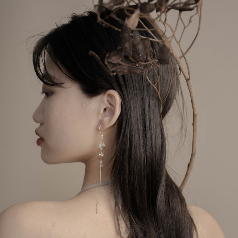 累 Fruitful I 【丛】长链耳饰 - 纯银 - 耳环/耳夹 - 纯银 银色
