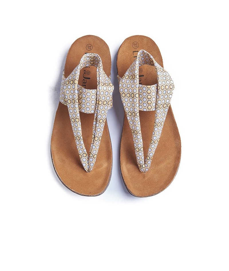 零码-【夏季的旅行】高弹力莱卡花布软木拖鞋_雅典娜(22.5) - 男女凉鞋 - 真皮 黄色