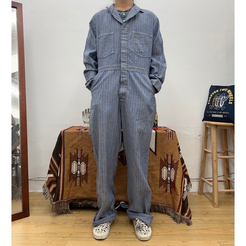 UNIVERSAL OVERALL 人字纹HBT 美国制 MADE IN USA 连身工作服 - 背带裤/连体裤 - 棉．麻 蓝色