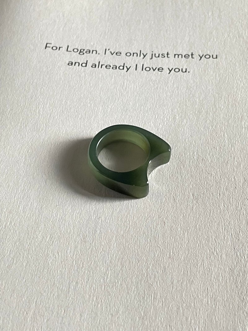 天然和田玉碧玉猫型戒  港码15  衔蝉#246 - 戒指 - 玉石 绿色