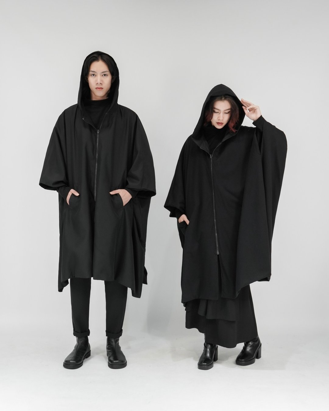 MUKK DESIGN 双面穿防泼水斗篷 - 男装外套 - 棉．麻 黑色