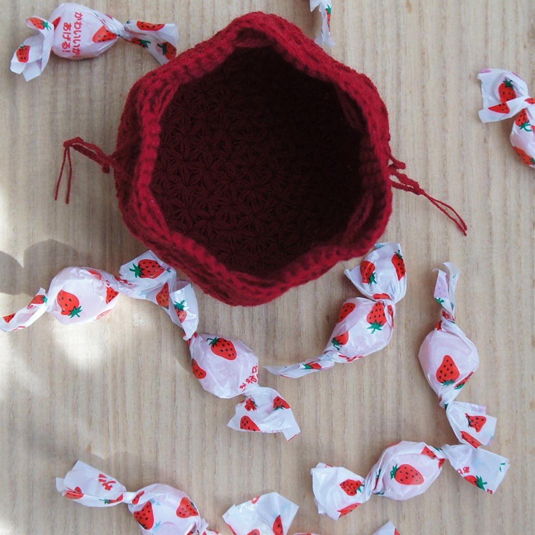 Ba-ba handmade  Crochet Drawstring mini-bag  No.KPR5 - 化妆包/杂物包 - 其他材质 红色