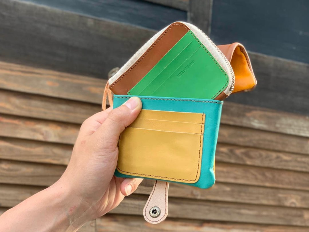 H-PLUMP Outdoor THE Colorful Half Plump Wallet Take out Slim HPW-CBTY-BGW-B - 皮夹/钱包 - 真皮 橘色