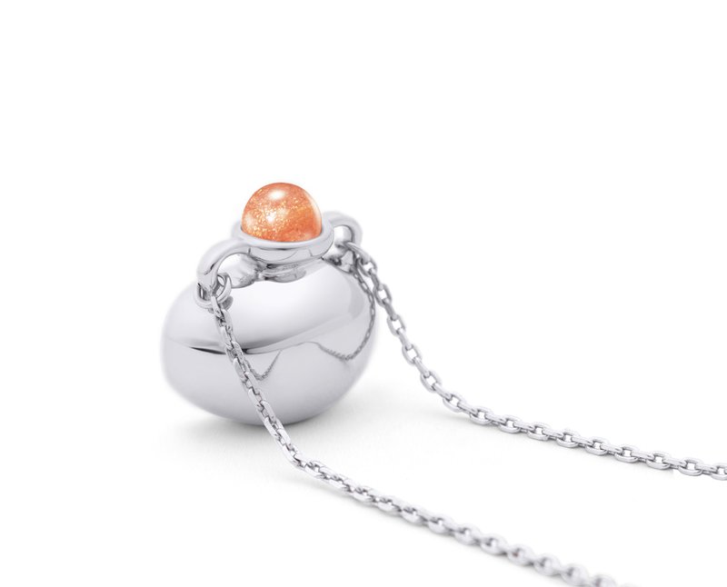 个性化刻字水瓶项链 太阳石花瓶吊坠 925纯银安芙兰花瓶锁骨链 - 项链 - 纯银 橘色