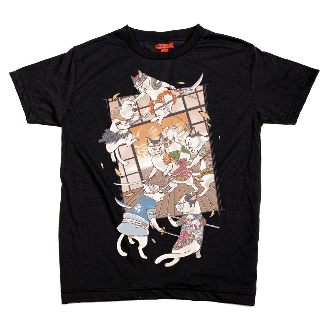 T-shirt 猫咪出击，布料柔软，穿着舒适。 - 男装上衣/T 恤 - 其他材质 黑色