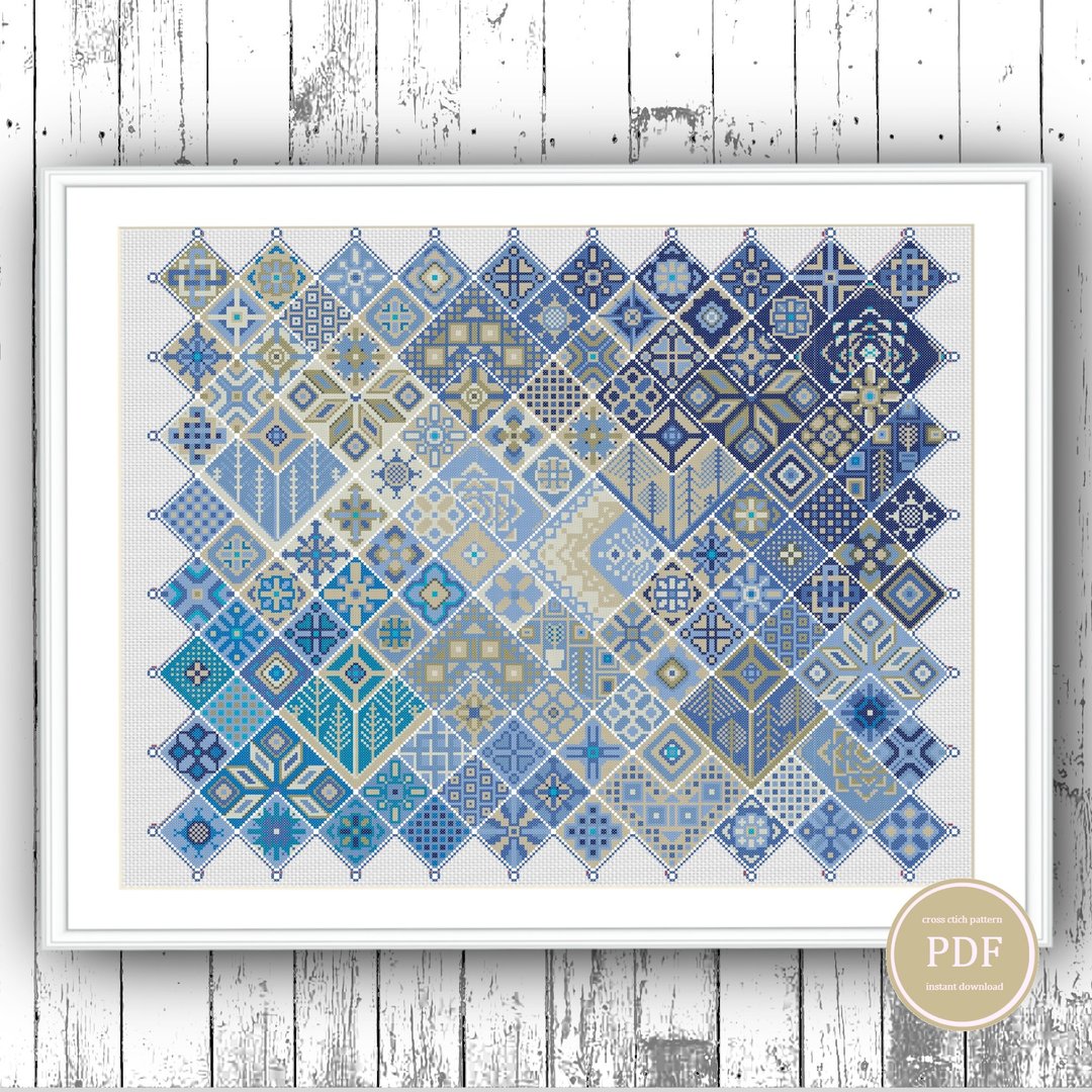 十字繡 Cross Stitch Pattern Patchwork Tiles - Geometric Squares 北歐風 60 - 手工艺教程/工具书 - 其他材质 