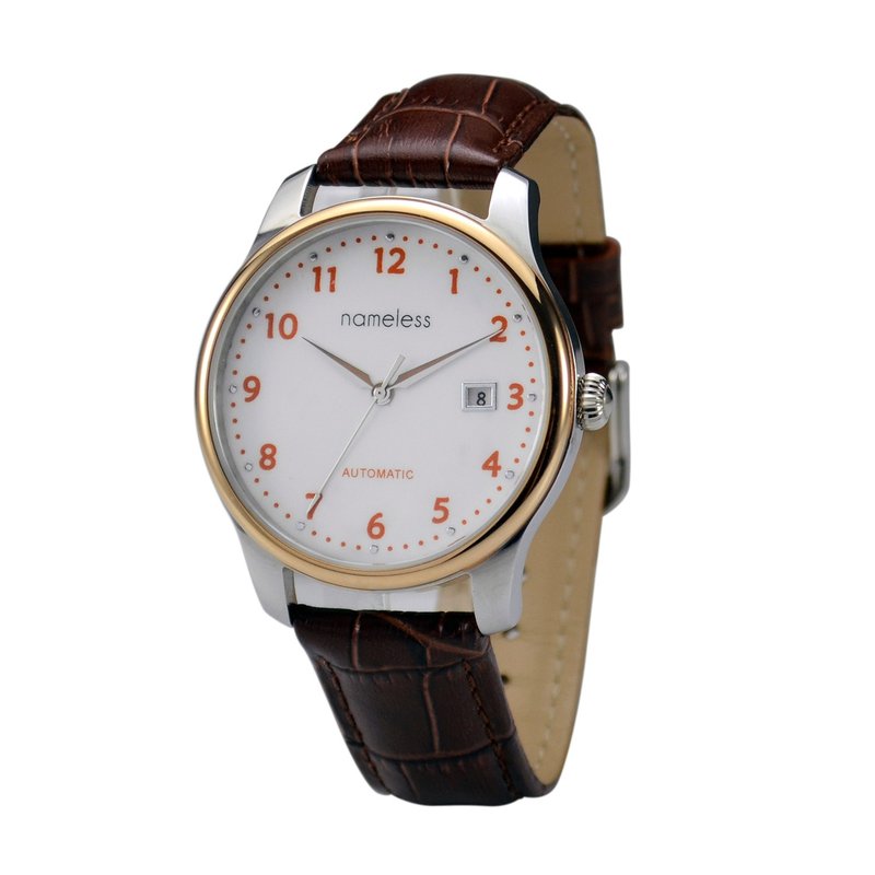 nameless 简约自动上链机械表(橙数字)- 全球包邮 - 男表/中性表 - 不锈钢 橘色