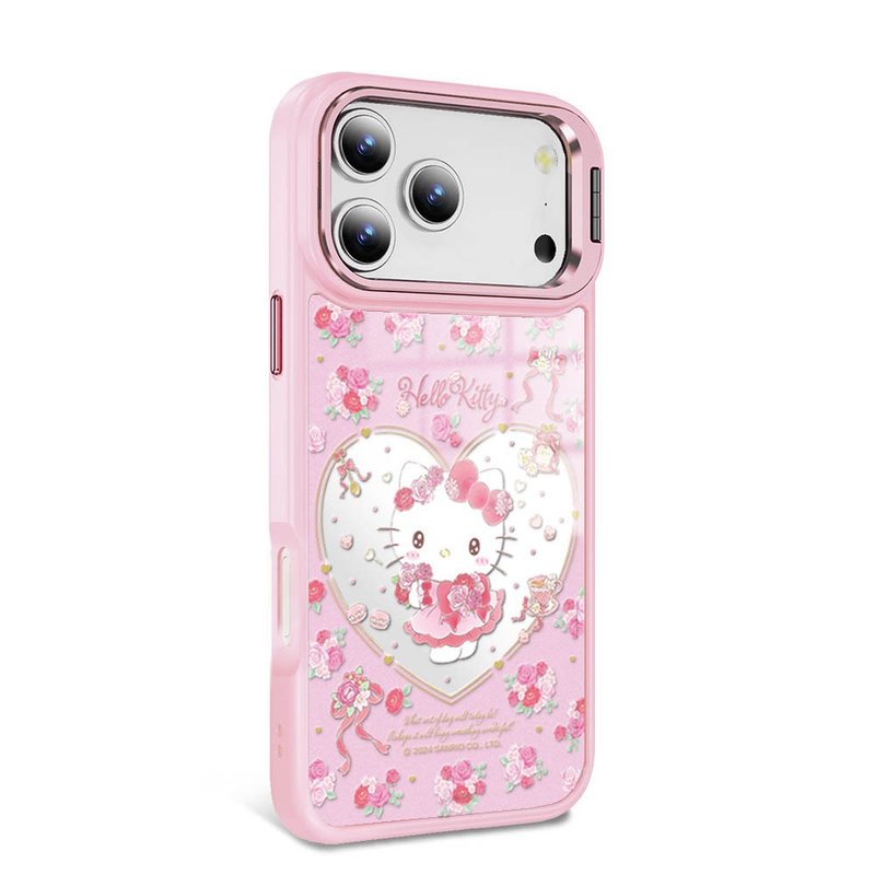 iPhone 全系列 军规防摔合金框隐形立架镜面磁吸壳-捧花凯蒂-粉框 - 手机壳/手机套 - 其他材质 多色