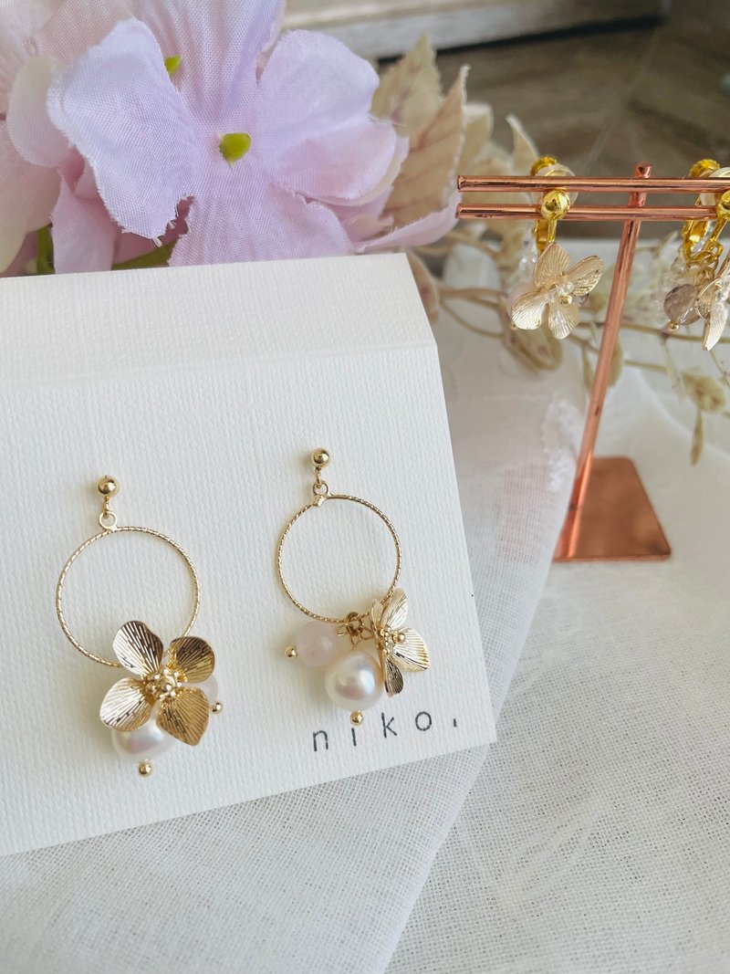 手作耳环耳夹 花 日本手作家 - 耳环/耳夹 - 珍珠 金色