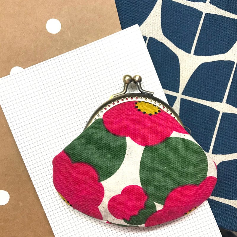 和风粉红色山茶花口金包/散银包 - 零钱包 - 棉．麻 红色