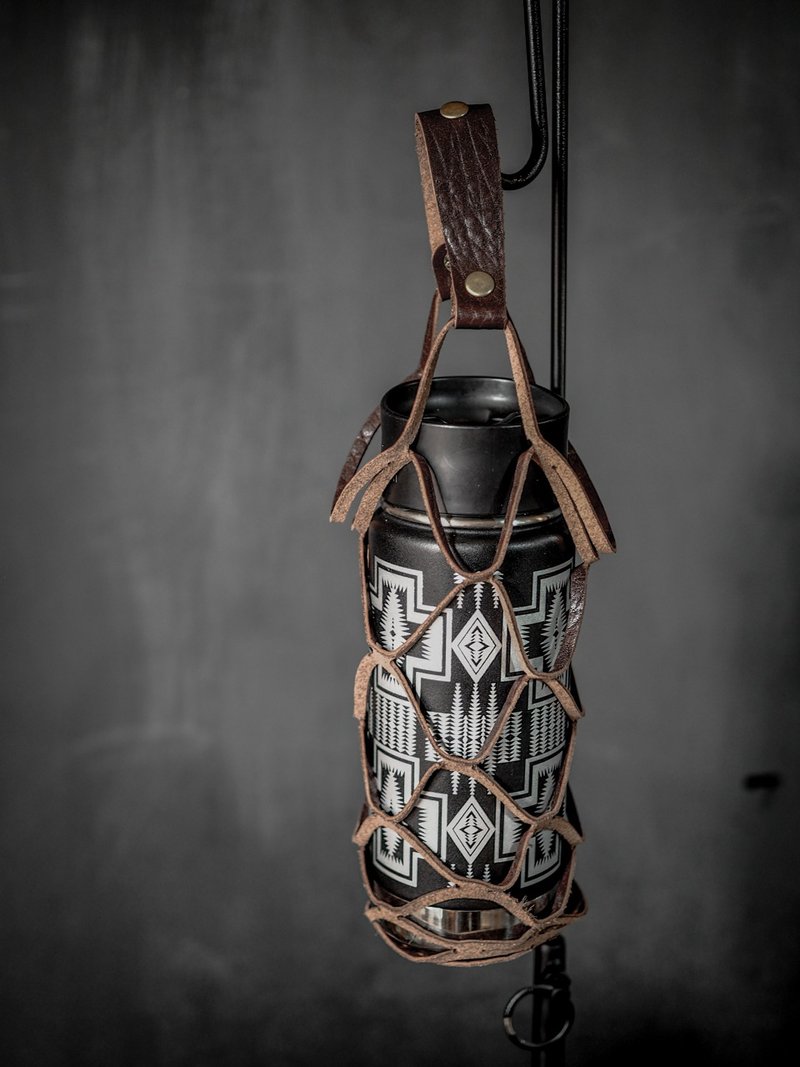 Leather Bottle Holder-皮革饮料杯提网袋-深咖 - 其他 - 真皮 咖啡色