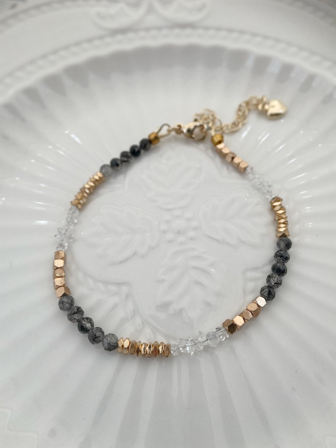 【纯净防线】14K 包金赫基蒙闪灵钻黑发晶极细手链  避邪防小人 - 手链/手环 - 水晶 黑色