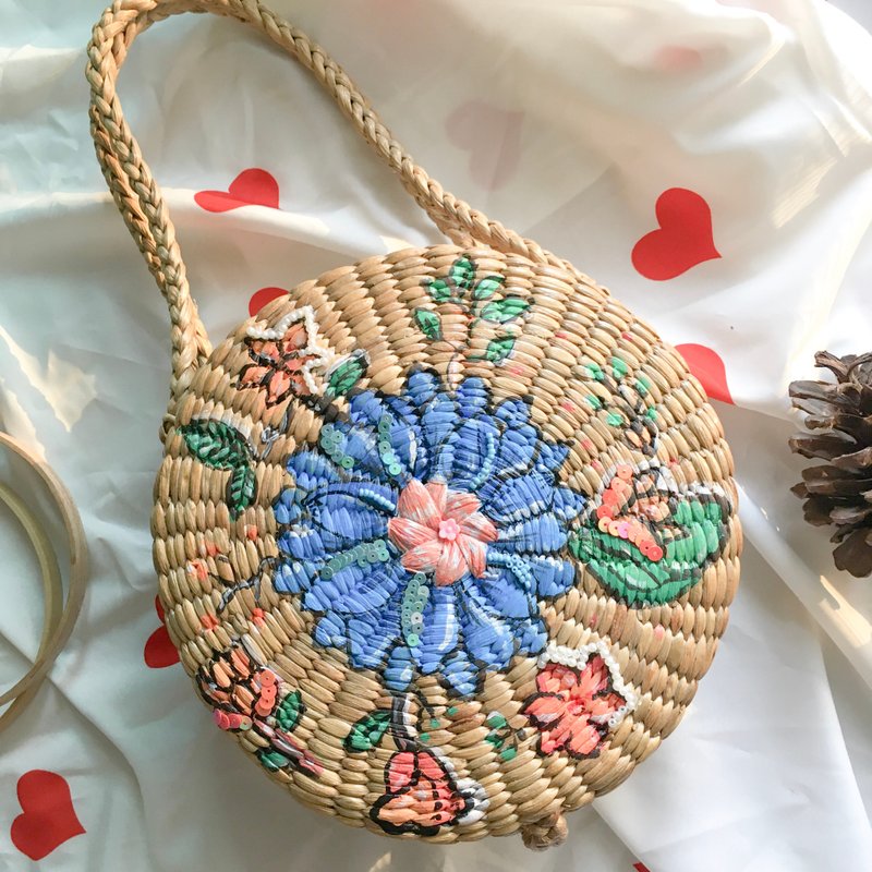 Handpaint Circle Basket bag cute - 手提包/手提袋 - 植物．花 多色