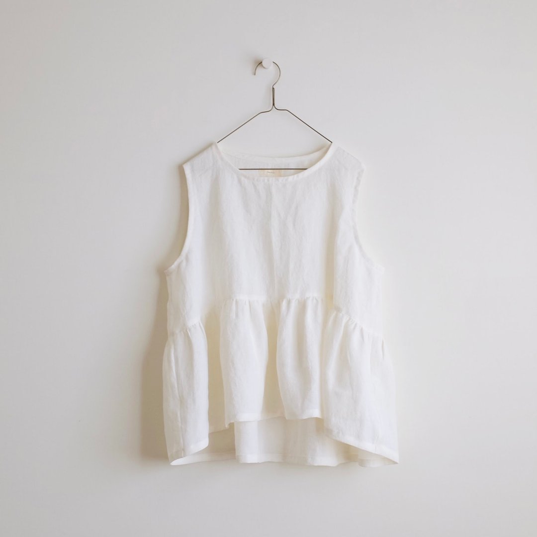 日常手作服 云朵白抓皱宽松背心 水洗亚麻 - 女装背心 - 棉 白色