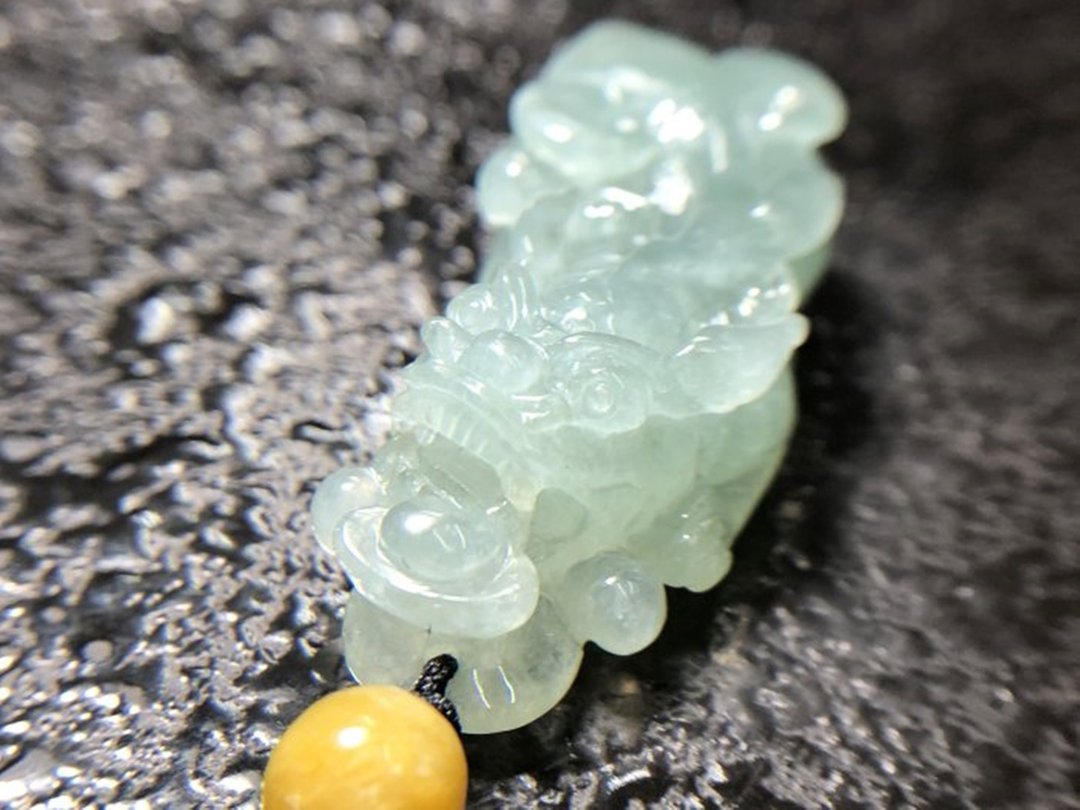 天然A货缅甸玉翡翠 招财貔貅项链冰种油青 免费开光 挡小人手工雕 - 项链 - 玉石 绿色
