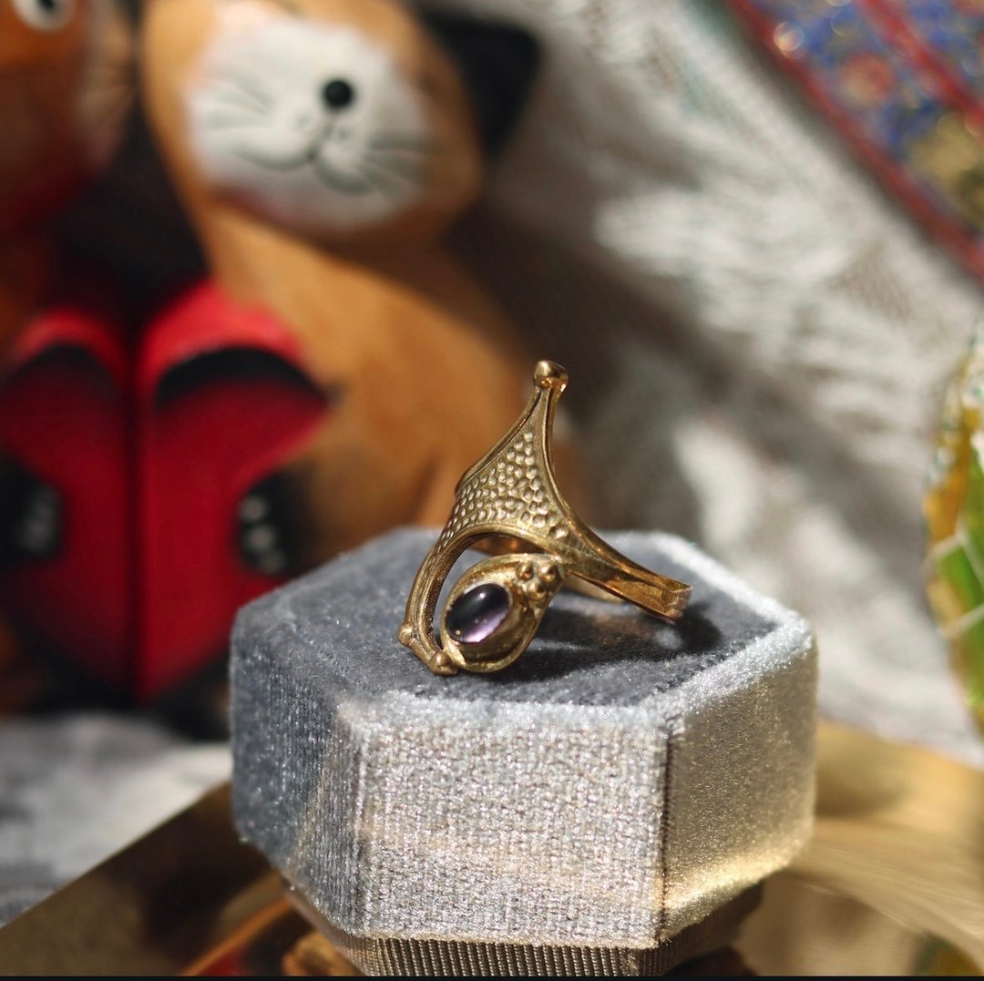 (独家春季新品) 印度手工戒指丨埃及蛇吻 - 拉长石/紫水晶 - 戒指 - 铜/黄铜 紫色