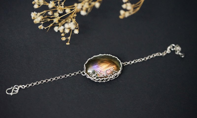 纯手工银绕线拉长石手链   可调节长短 - 手链/手环 - 半宝石 多色