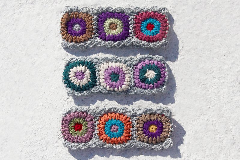 手工棉线编织发带/编织缤纷发带/花朵发带-灰色系钩织缤纷花朵 - 发带/发箍 - 棉．麻 多色