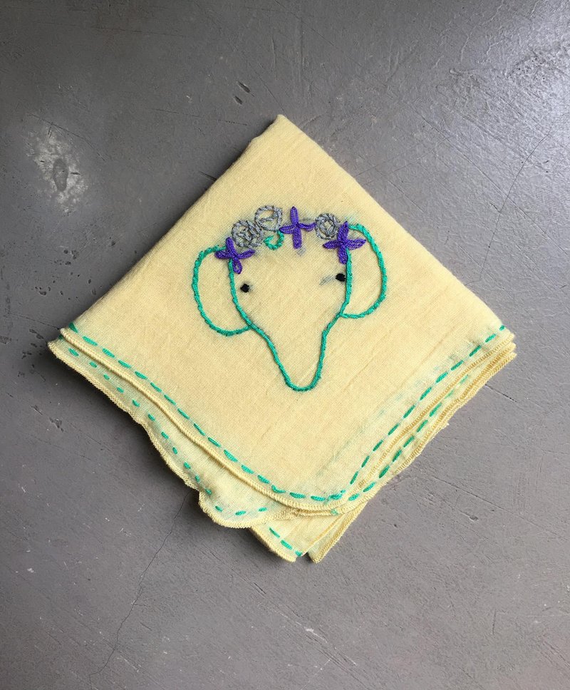 Hand Embroidery Thai Cotton Hanky - 手帕/方巾 - 棉 黄色