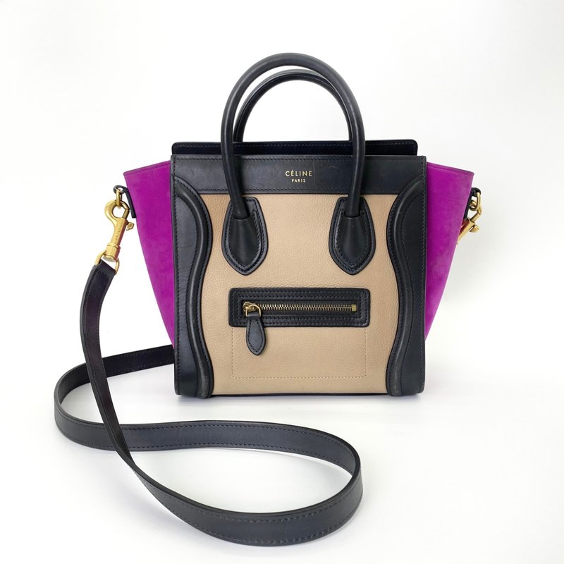 Céline Nano Luggage 三色拼接小牛皮笑脸包 - 侧背包/斜挎包 - 真皮 多色