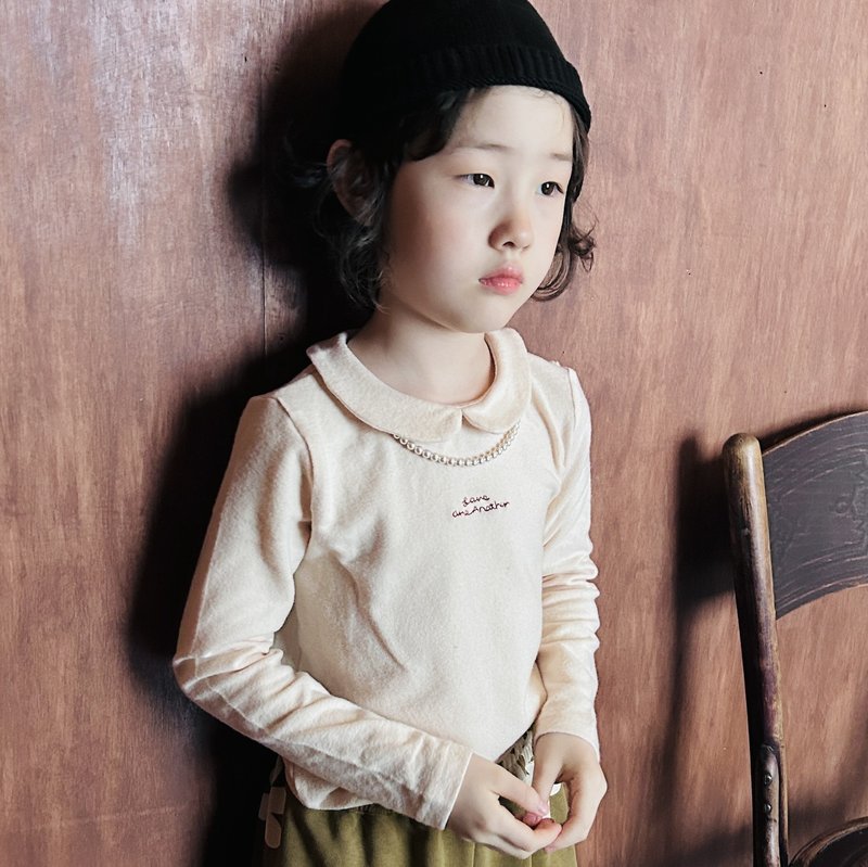 秋季抓毛秀花小圆折领长袖上衣 - 童装上衣 - 其他材质 白色