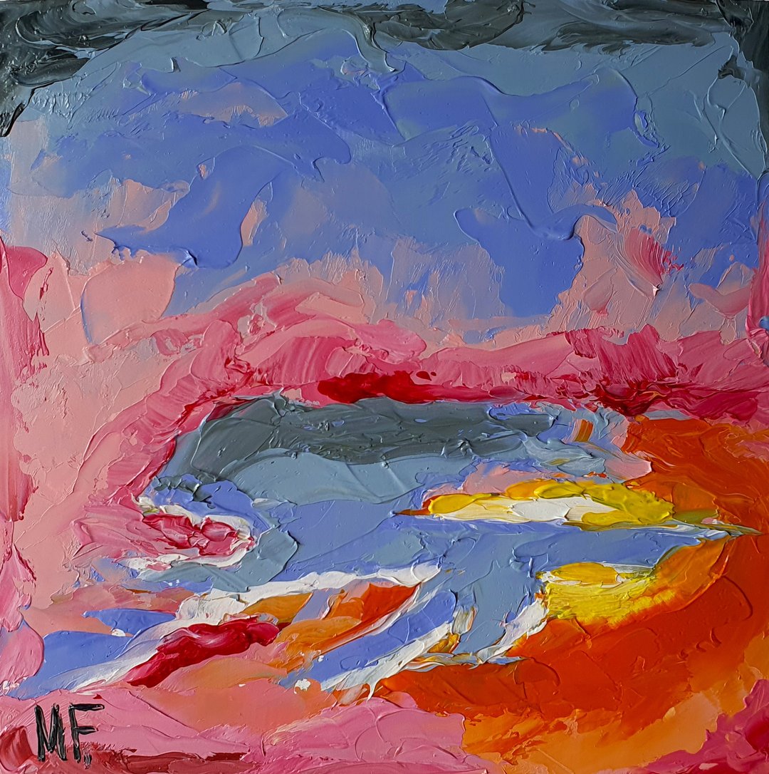 Sunset Painting Skyscape Original Artwork Seascape Dawn Wall Art Rays Sun Clouds - 海报/装饰画/版画 - 其他材质 紫色