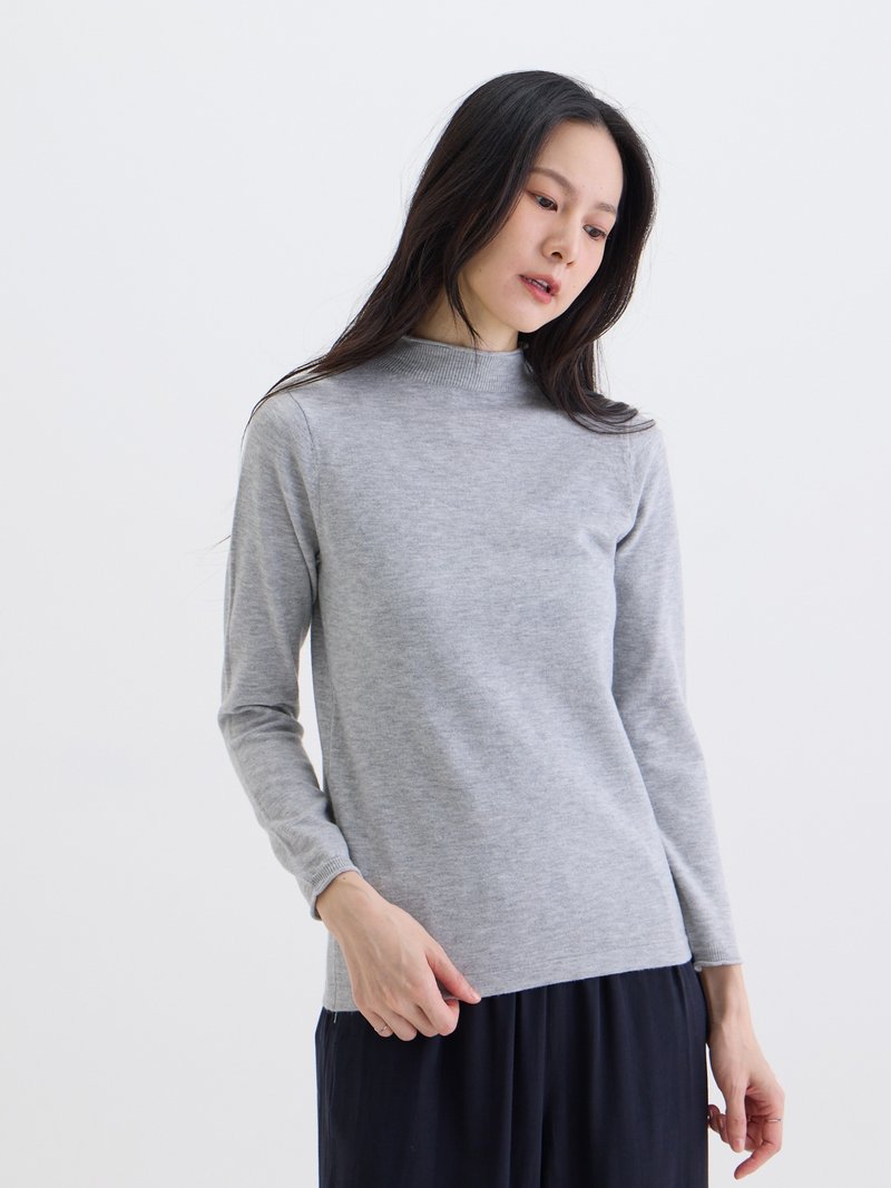 温卷领针织上衣-麻花灰 - 女装针织衫/毛衣 - 其他人造纤维 灰色