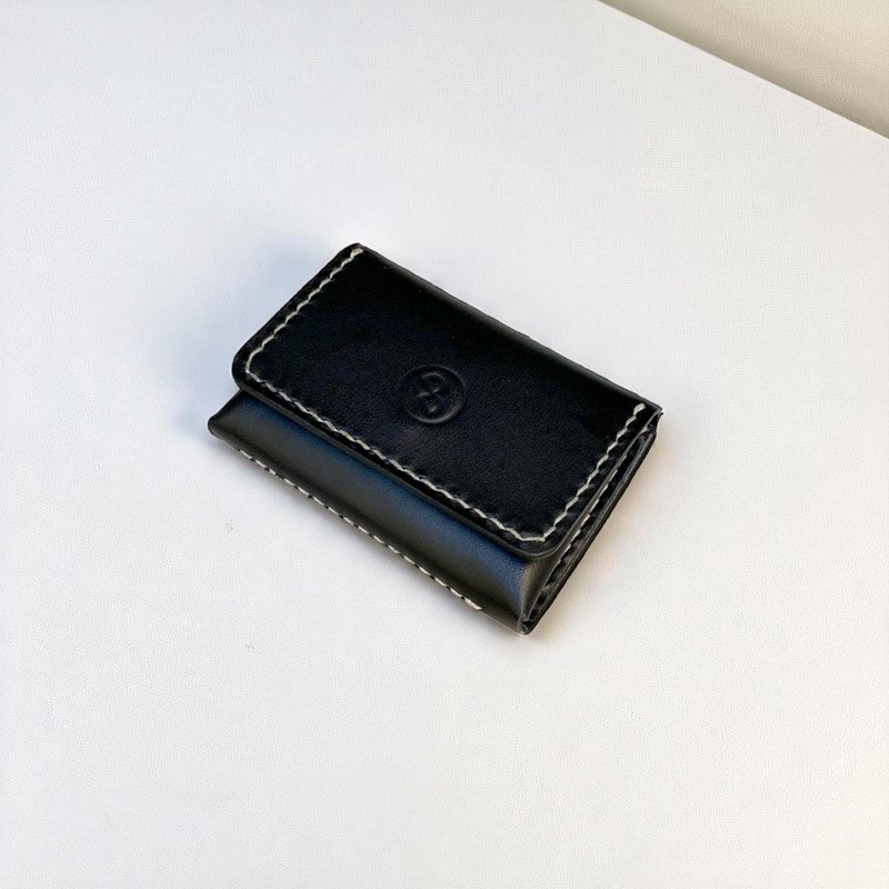 DUAL - 手工牛皮方正名片夹/零钱包 - 质感黑 (礼物 生日 圣诞节) - 名片夹/名片盒 - 真皮 黑色