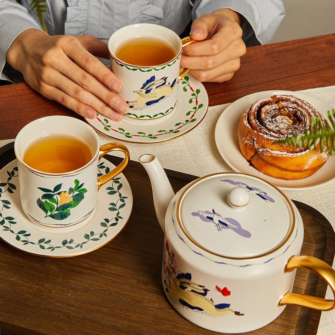 【干唐轩 x Agathe Singer】魔法花园－星野茶具组 / 一壶二杯 - 茶具/茶杯 - 瓷 白色