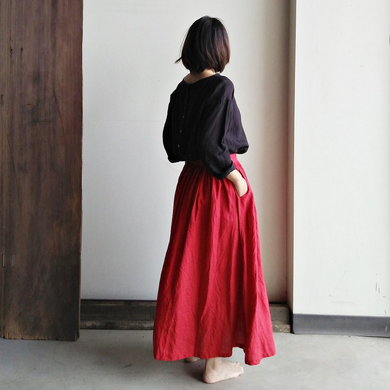 后开扣七分袖衫   亚麻  水洗黑 - 女装上衣 - 棉．麻 黑色